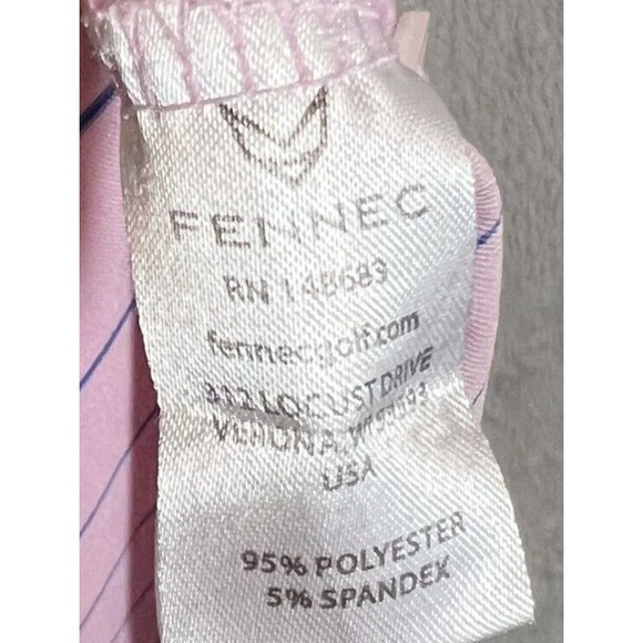 Fennec Polo Golf Shirt Men Medium Pink Blue Stripe Wicking Stretch Short Sleeve - Picture 8 of 10